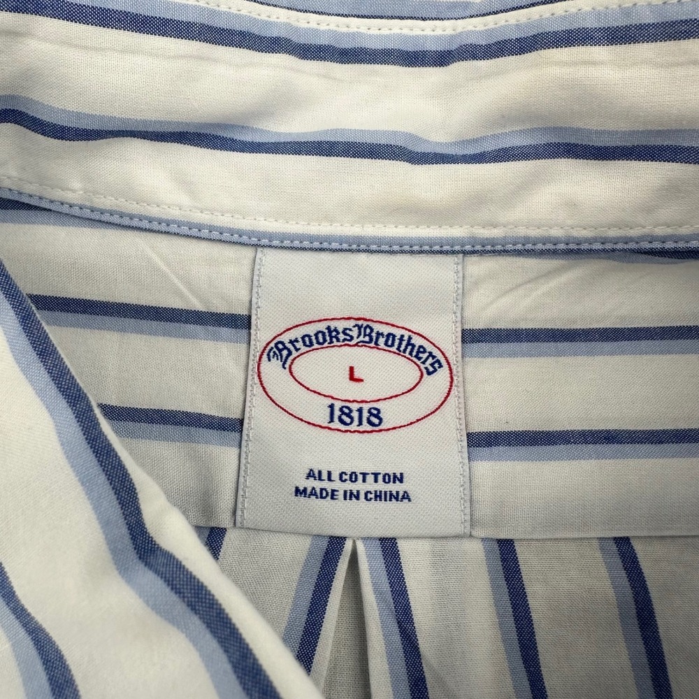Brooks Brothers 1818 Mens Large Blue White Striped Cotton Button Down Shirt L - Picture 4 of 7